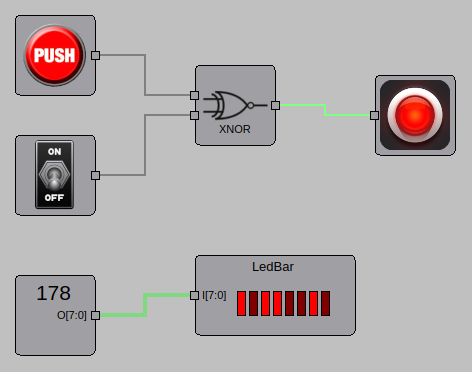 The XNOR and LED bar components in the GUI