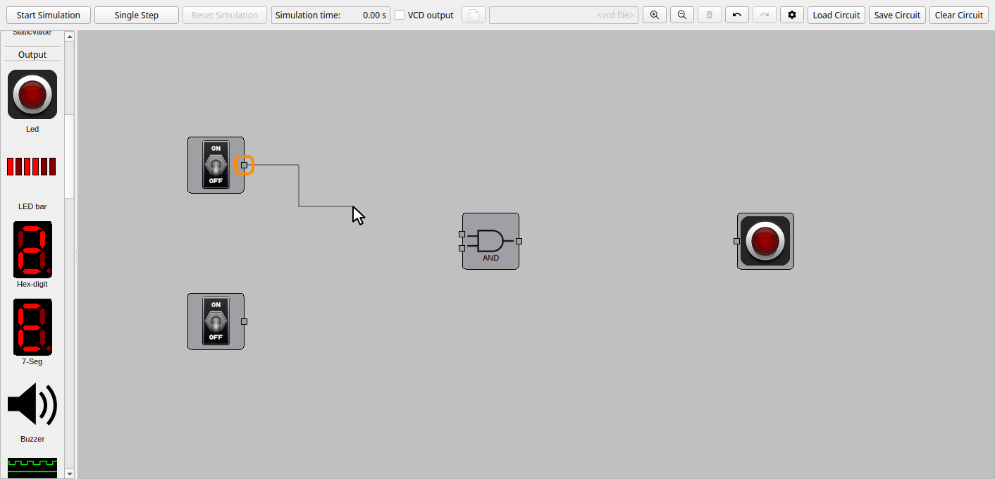 A wire from the upper switch, following the mouse pointer